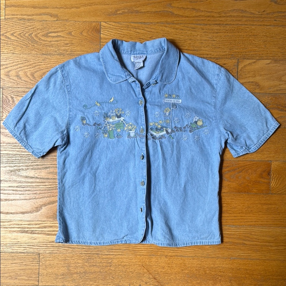 Teddi Blue Embroidered Button Down Shirt